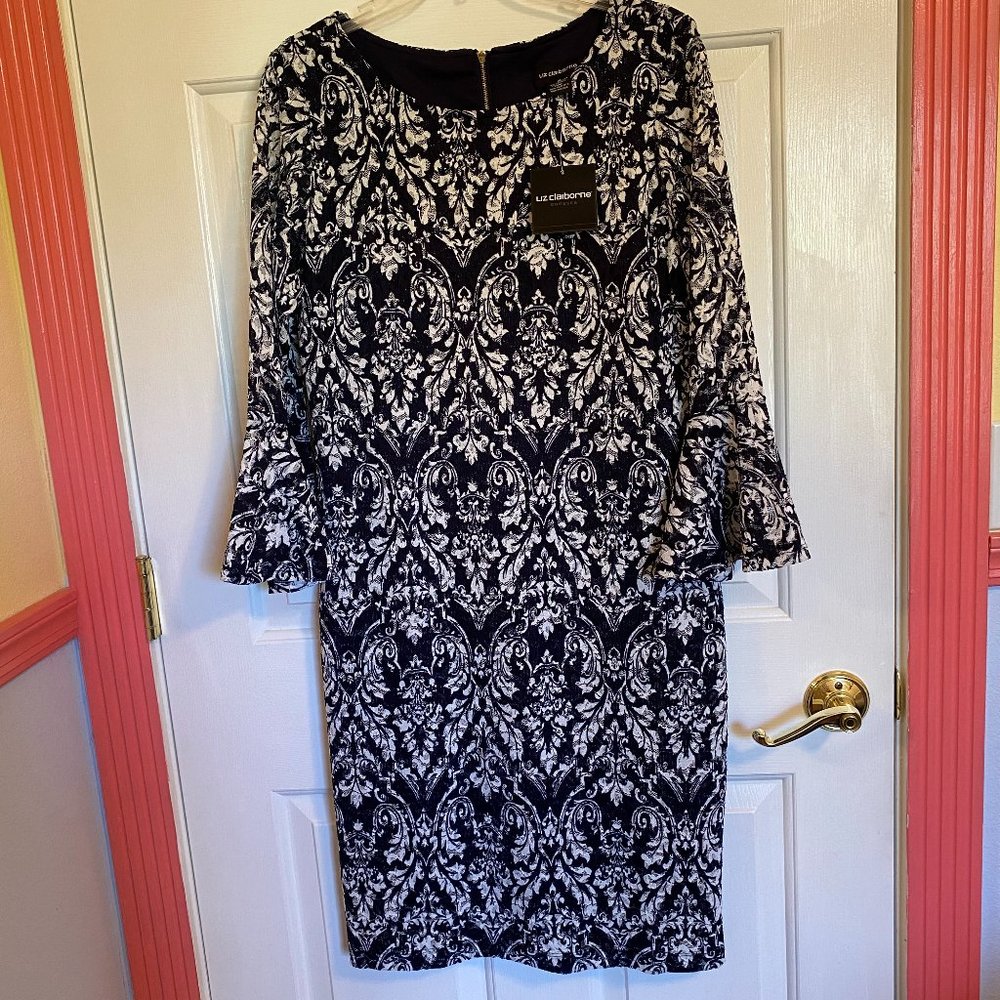 New  Liz Claiborne  Navy-Blue and White dress  size 10